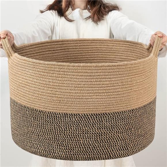 Extra Large Woven Baskets for Storage, 21.7 x 13.8 Blanket Basket Wicker